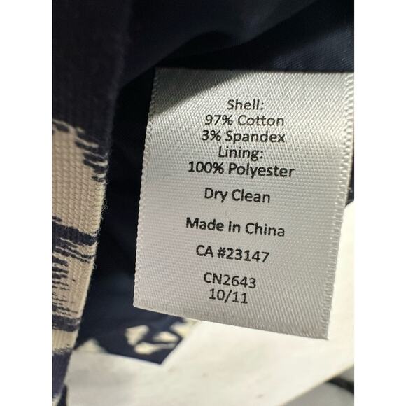 Talbots Womens Dress 14 P Blue Cream Ikat Print Lined Sleeveless Sheath Stretch - Picture 10 of 12